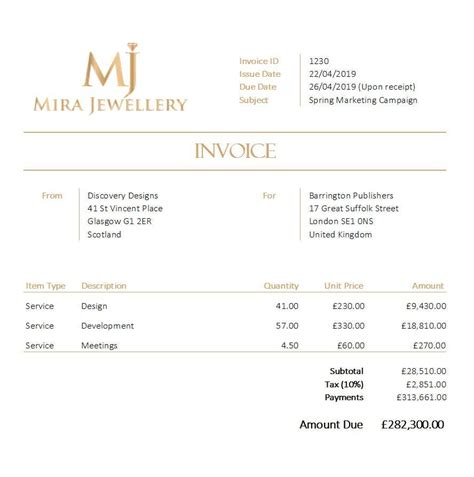 jewellery bill template